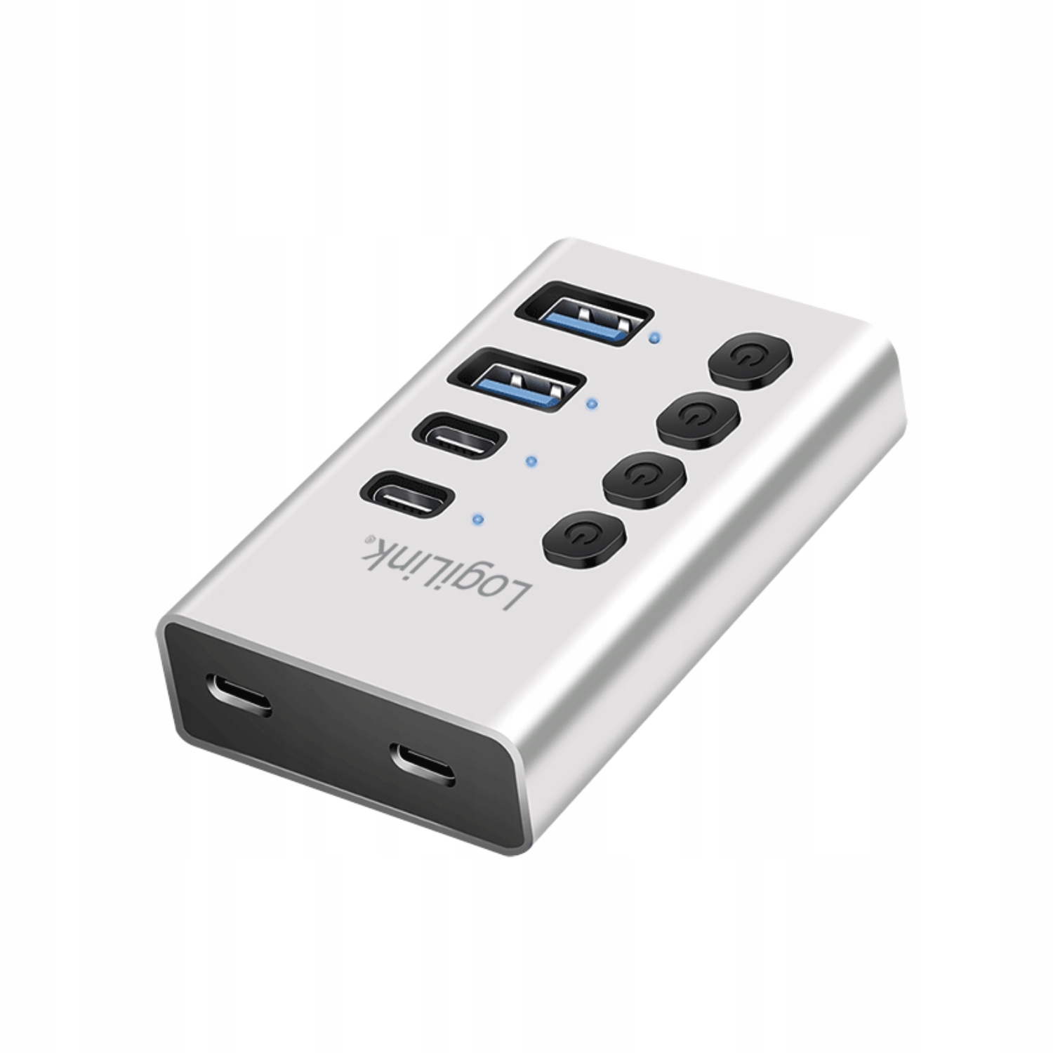 Aktivní Usb hub 4 portový Usb-c Usb-a 5Gb/s napájí 20W vypínače LogiLink