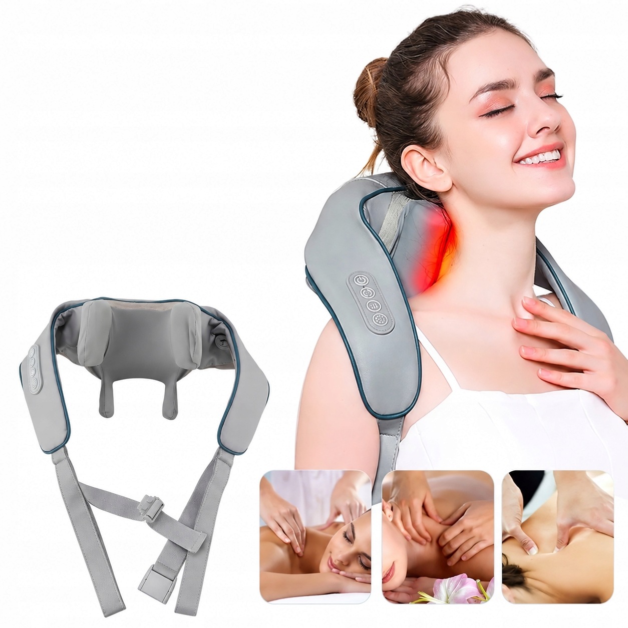 Masażer Shiatsu Do Szyi Karku Ciała Pleców Grzanie Pas Masujący Bezprzewod.