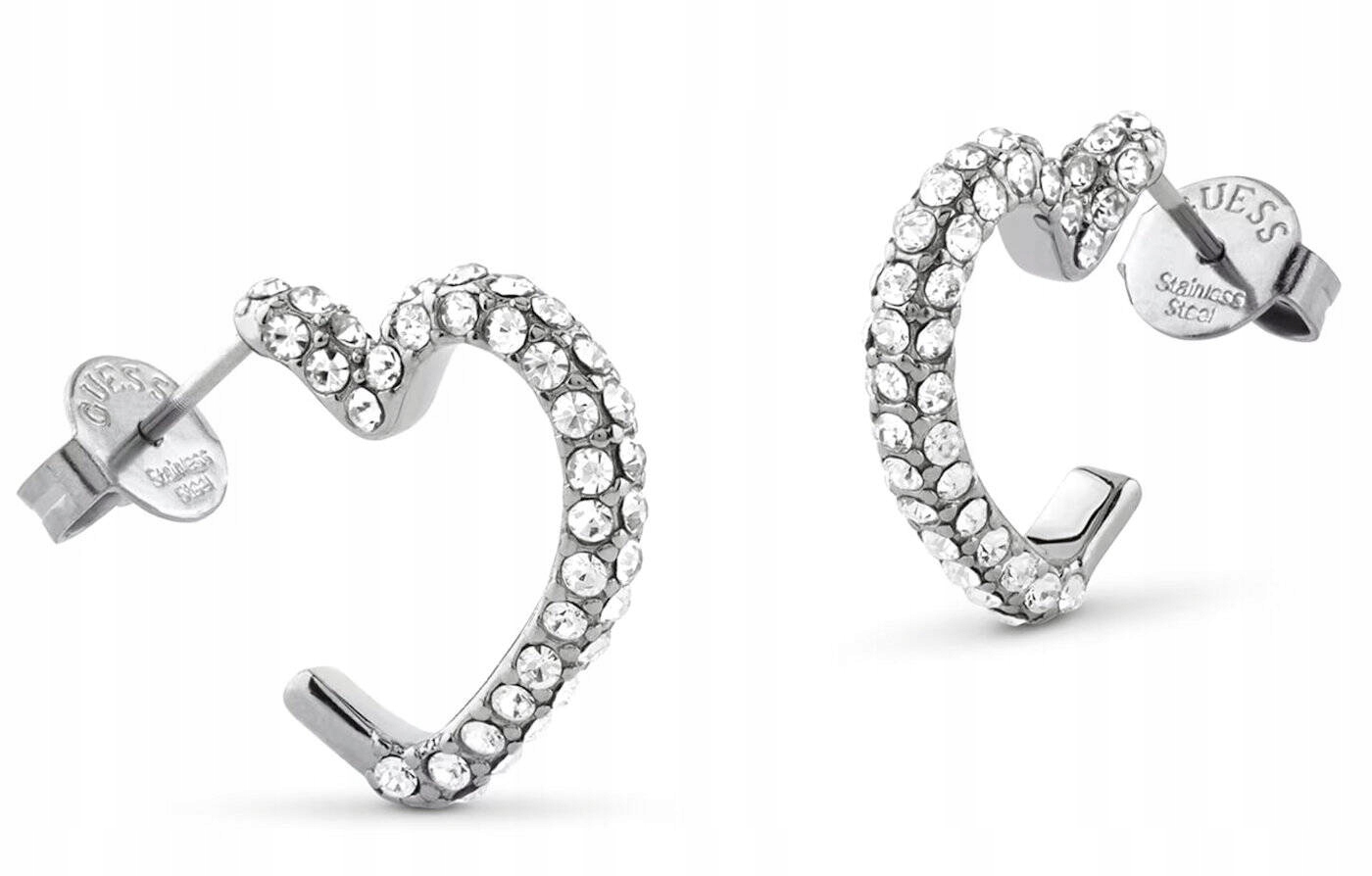 Ocelové Stříbrné Náušnice Guess Beloved Křišťály Srdce JUBE05017JWRHT/U