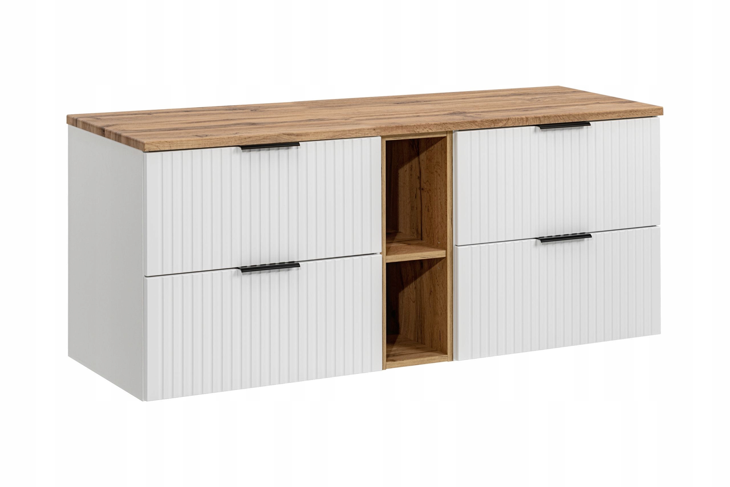 BIAŁA SZAFKA ŁAZIENKOWA Z BLATEM 140 CM + PÓŁKA