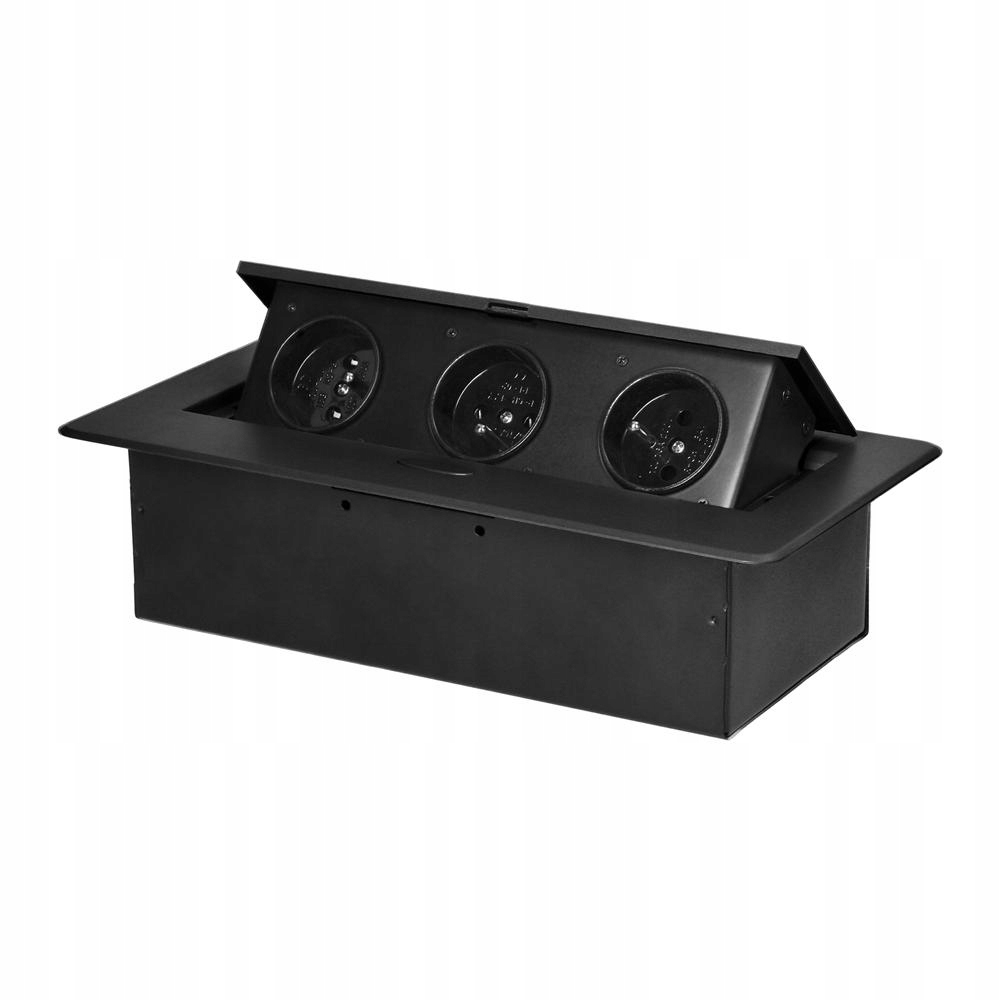 Nábytková zásuvka zapuštěná do desky s plochým frézovaným okrajem 3x2P+Z černá