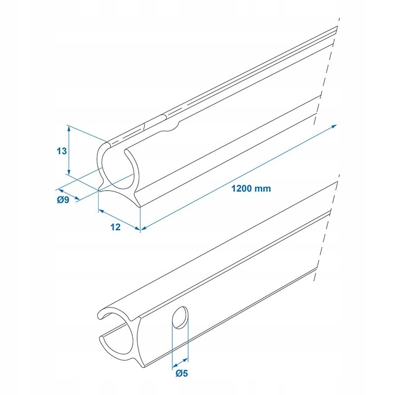 Listwa przedsionka markizy aluminiowa 120cm fi. 9mm 90° szyna kamper Marka Proplus