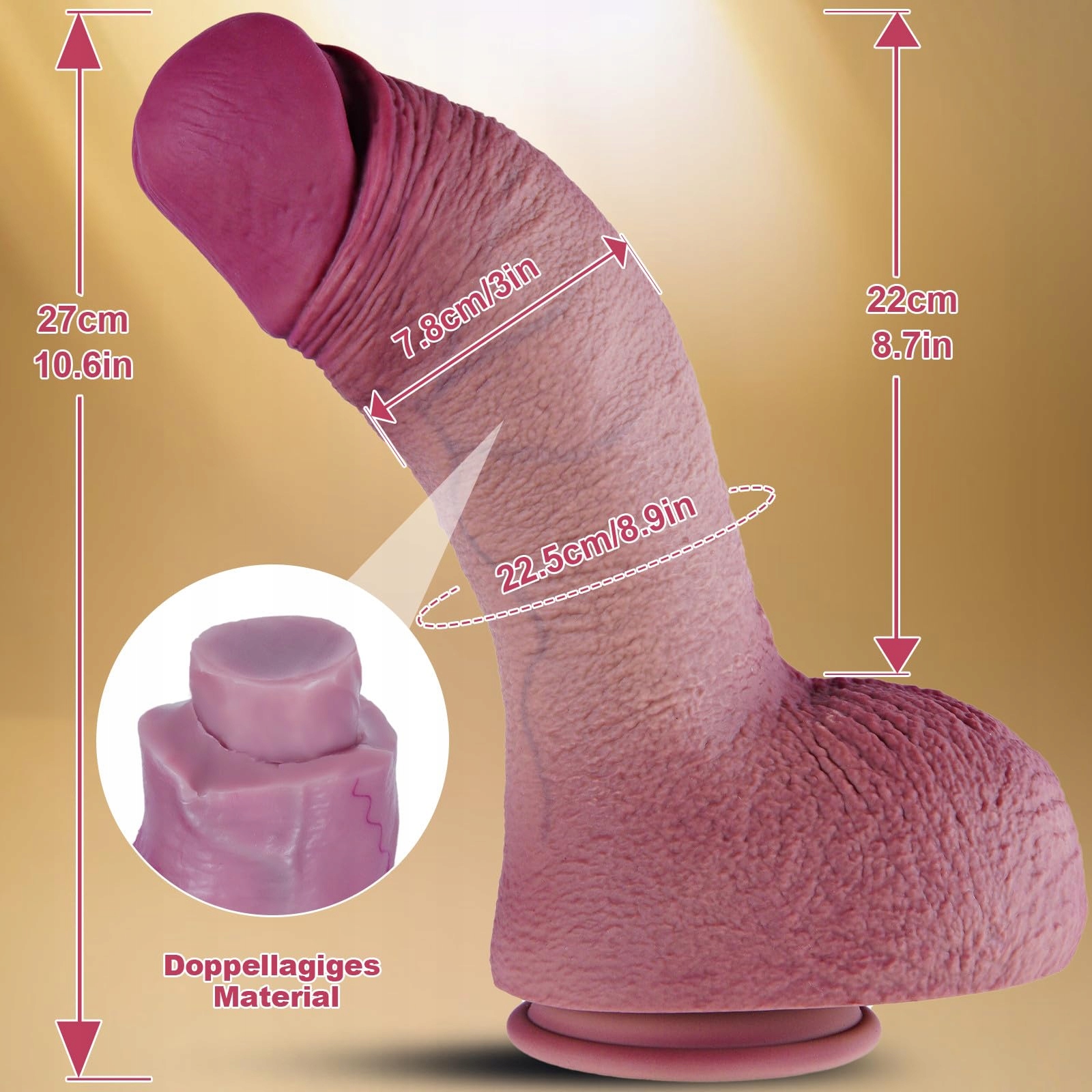 XXL SILIKONOWY DILDO 27 CM REALISTYCZNY Z PRZYSSAWKĄ DLA DOŚWIADCZONYCH — miniatura 7