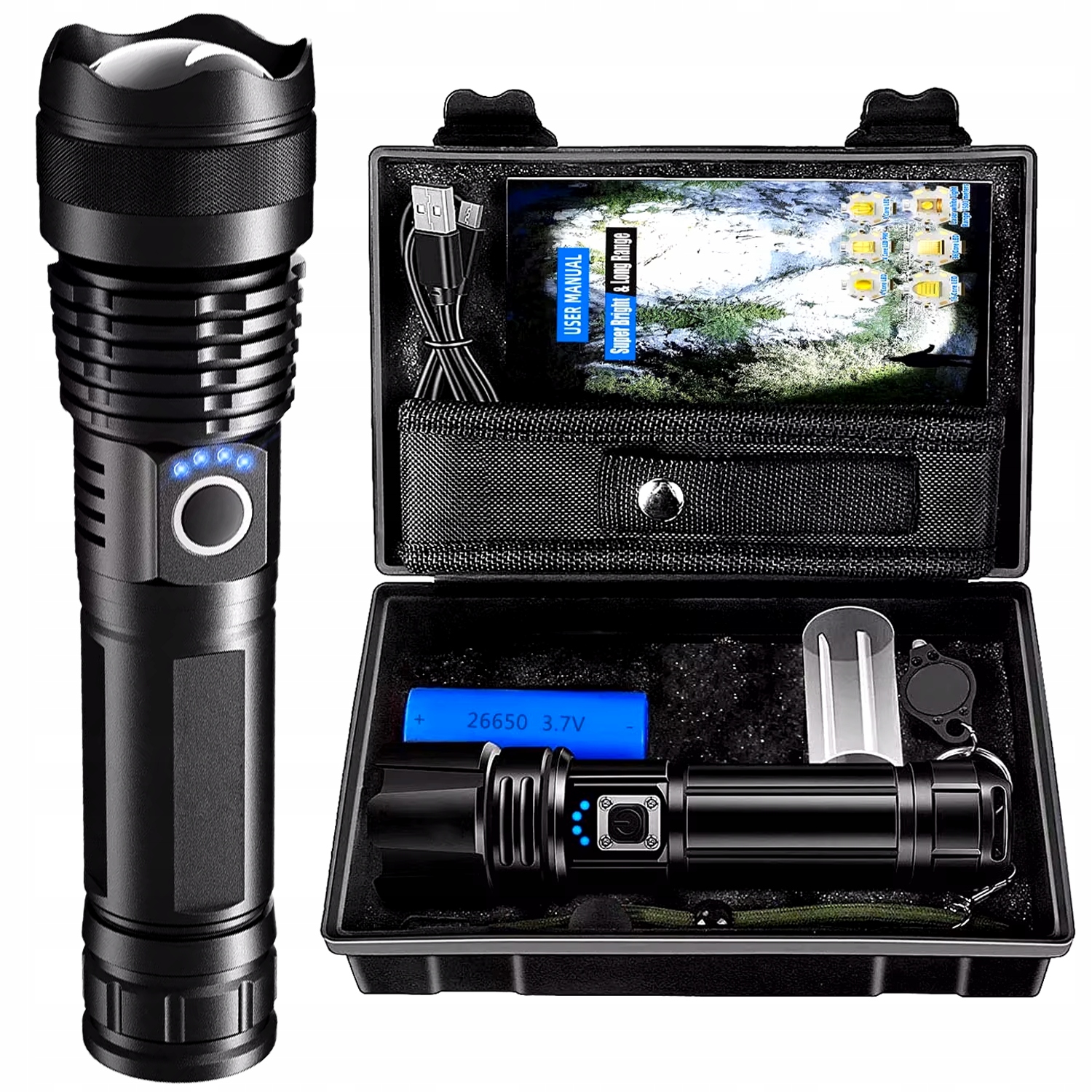 Premium Latarka maXvision PT50 Led XHP90 5000lm 1500m 5000mAh Usb-c