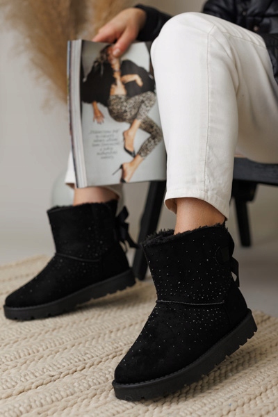 BOTKI ocieplane Z FUTREM śniegowce MUKLUKI zimowe EMU błyszczące (37) Kolor czarny