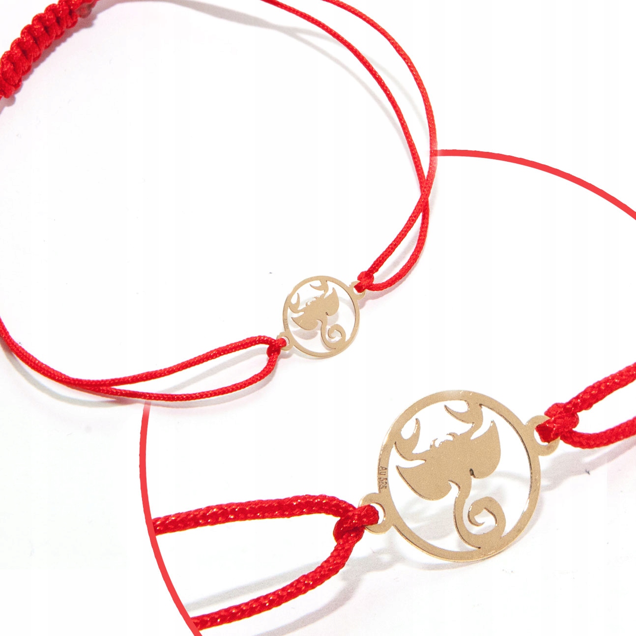 Zlatý náramek na šňůrce znamení zvěrokruhu Štír zlato 585 červené