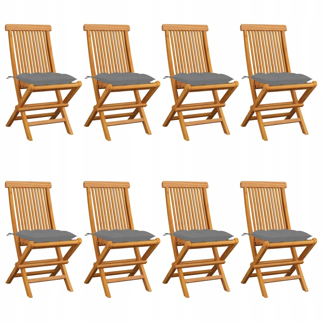 Skládací zahradní židle z teakového dřeva se šedými polštáři 47x60x89 cm