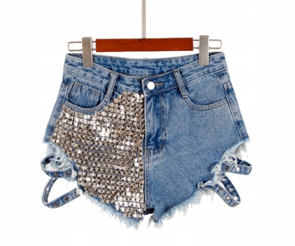 

SZ6 Bardzo krótkie spodenki jeansowe z ćwiekami XL