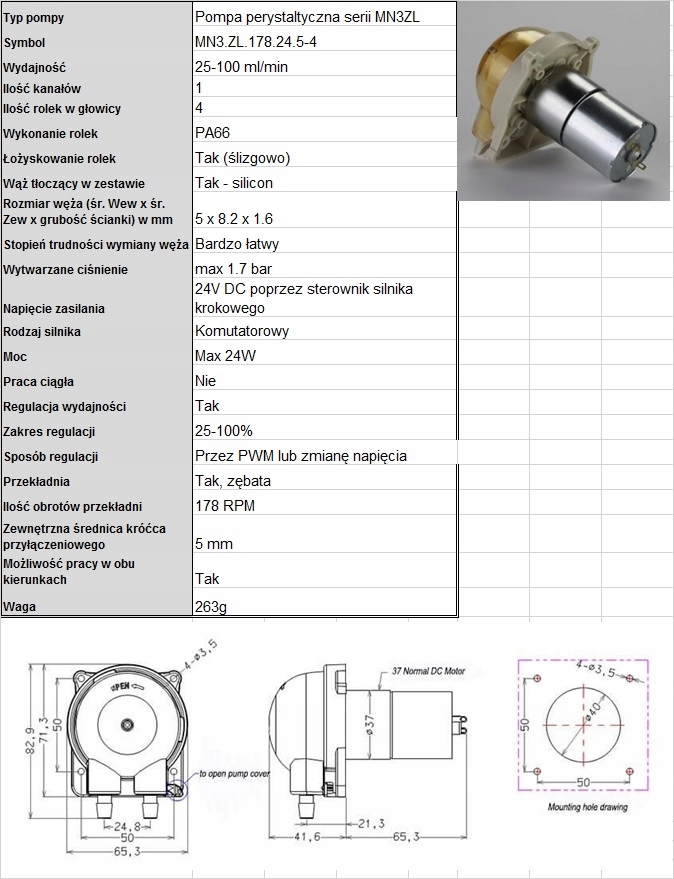 Pompa perystaltyczna MN3 24VDC 25-100 ml/min Kod producenta JIH
