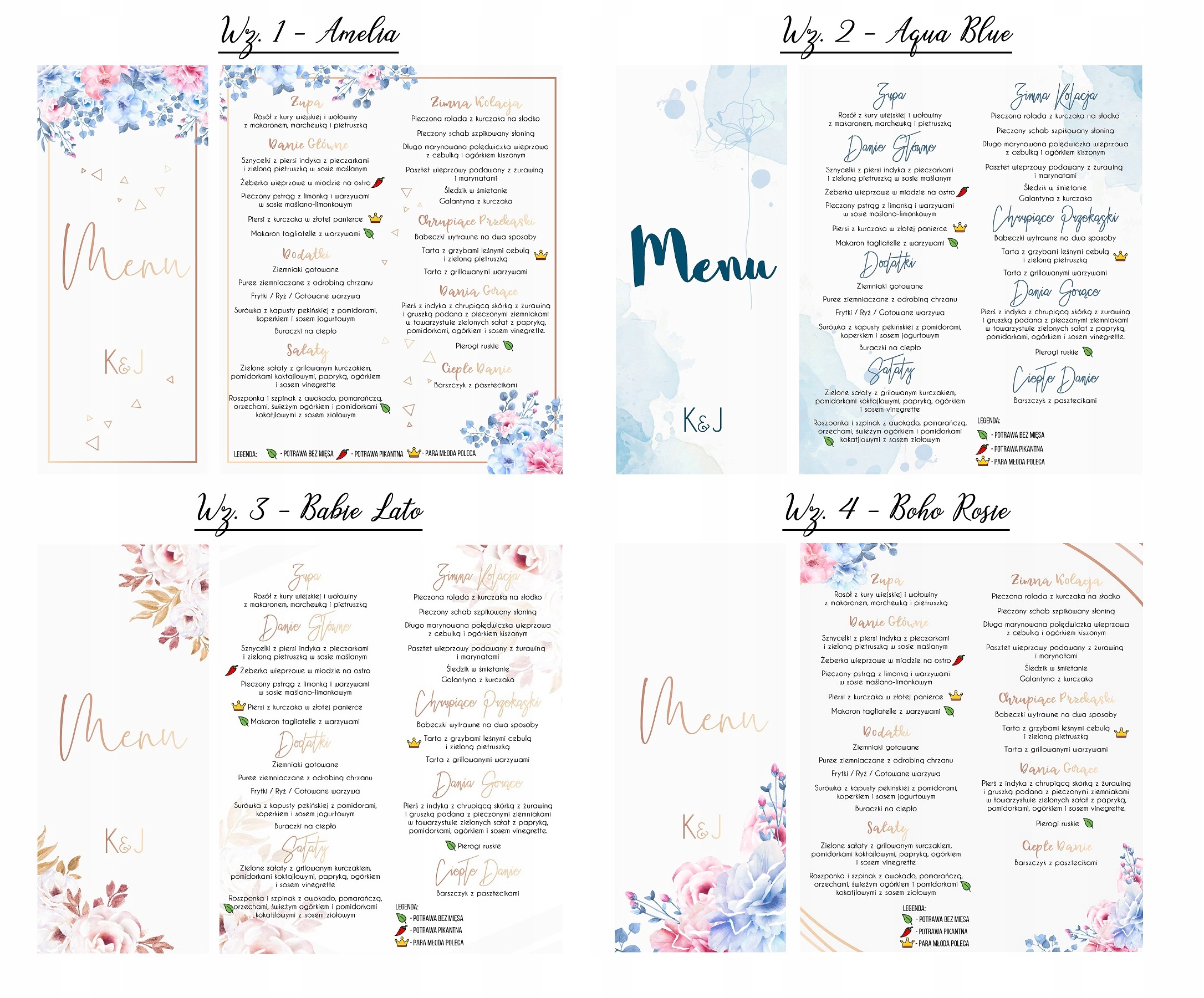 MENU WESELNE ŚLUBNE NA KOMUNIĘ CHRZEST Karta Dań 30 Wzorów Personalizacja Marka inny