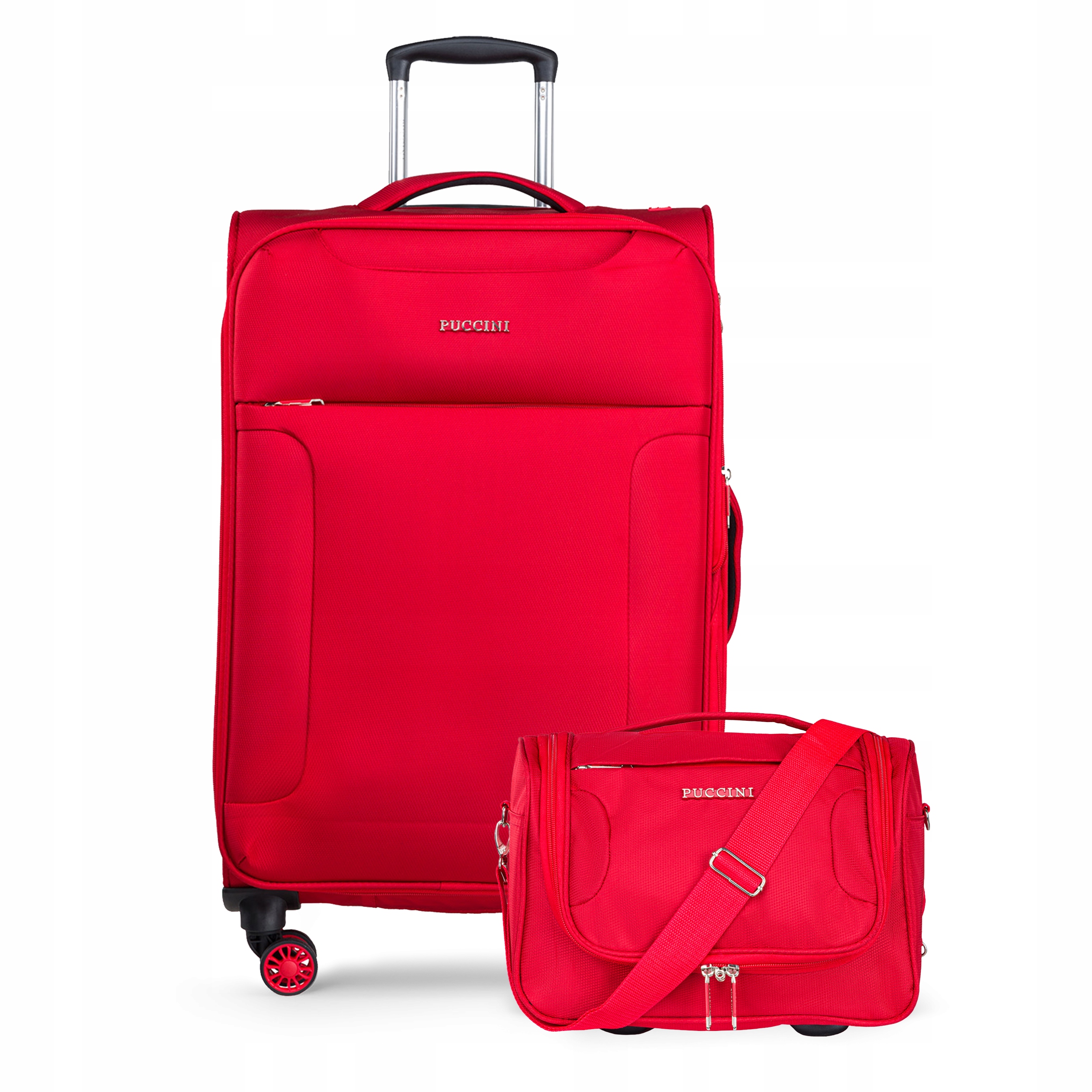 Puccini Zestaw Walizek Podróżnych Materiałowe Średnia Kuferek Miękkie 2w1