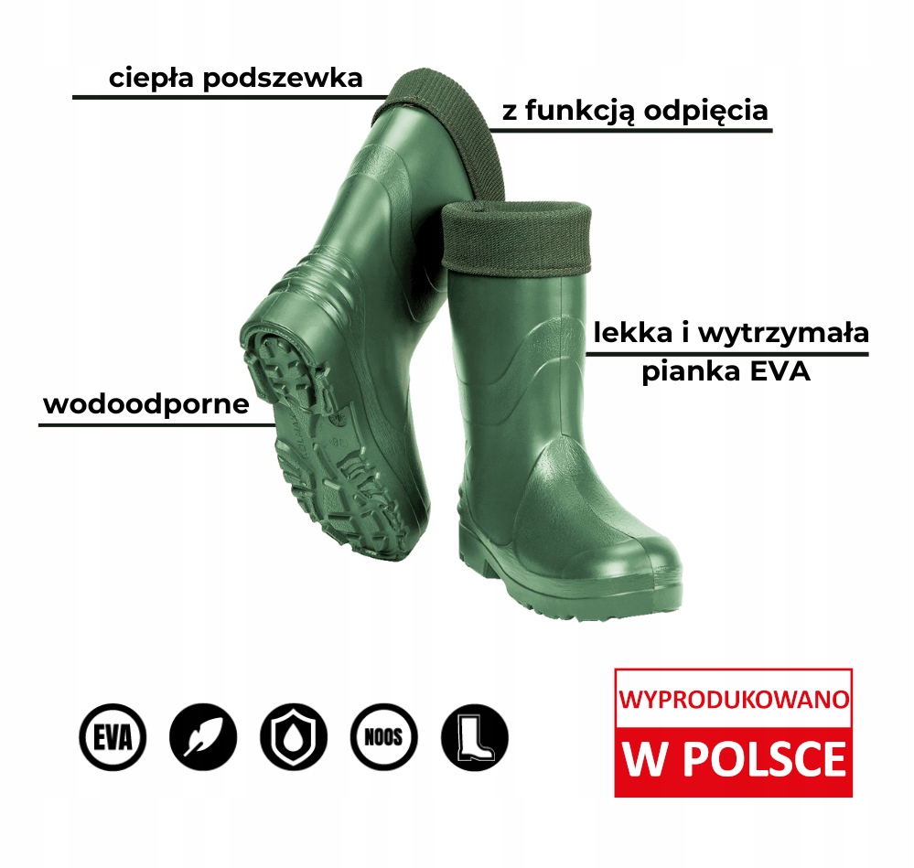 POLSKIE KALOSZE OCIEPLANE LEKKIE Z WYTRZYMAŁEJ PIANKI EVA GUMOWCE r.39 Kod producenta 032
