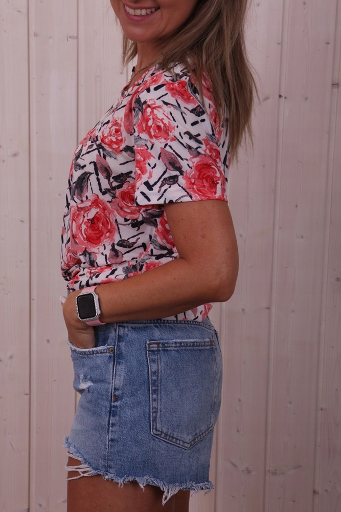 DELIKATNA BLUZKA LEKKA RÓŻYCZKI PRINT KOLORY *XL Rozmiar XL