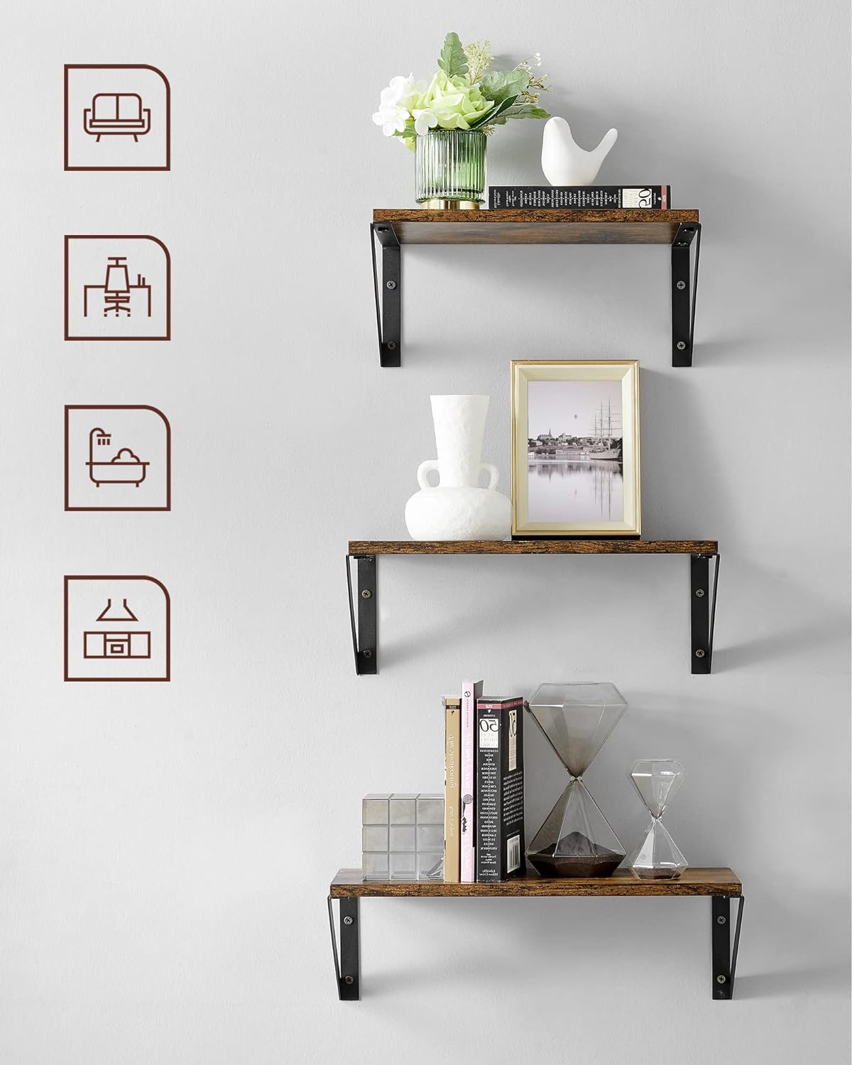 ZESTAW 3 SZT PÓŁKA ŚCIENNA VINTAGE RUSTYKALNA WISZĄCA LOFTOWA KOMPLET RETRO Szerokość mebla 40 cm