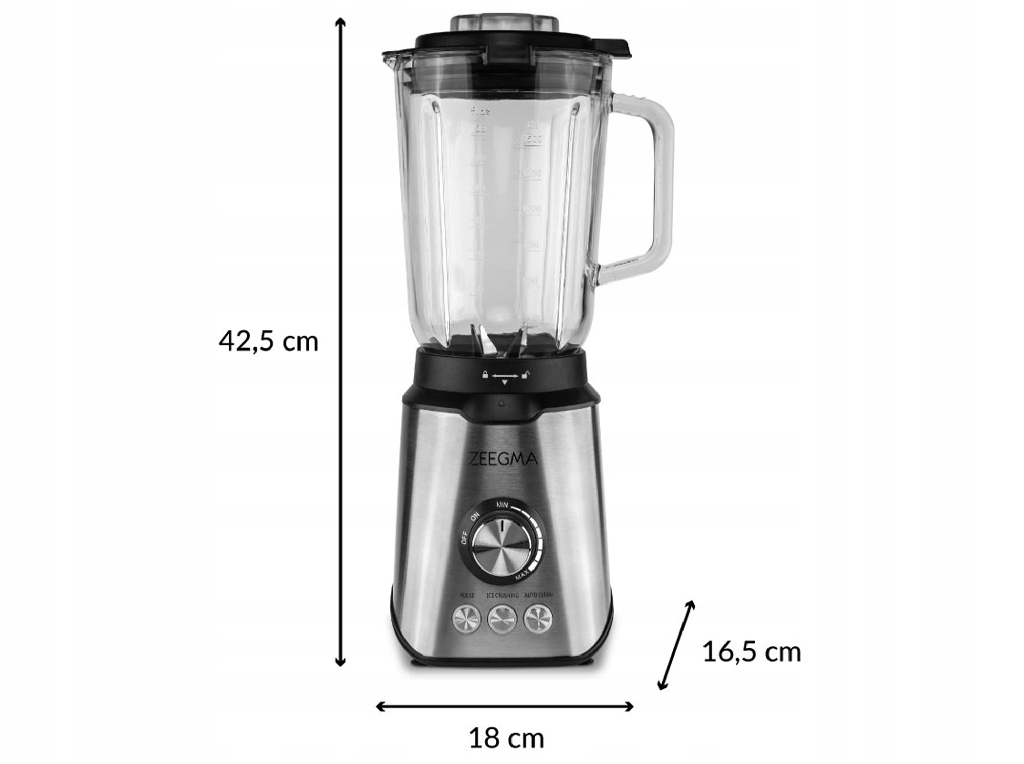 DUŻY BLENDER KIELICHOWY SZKLANY ZEEGMA 1,75L 1600W Tryby pracy turbo