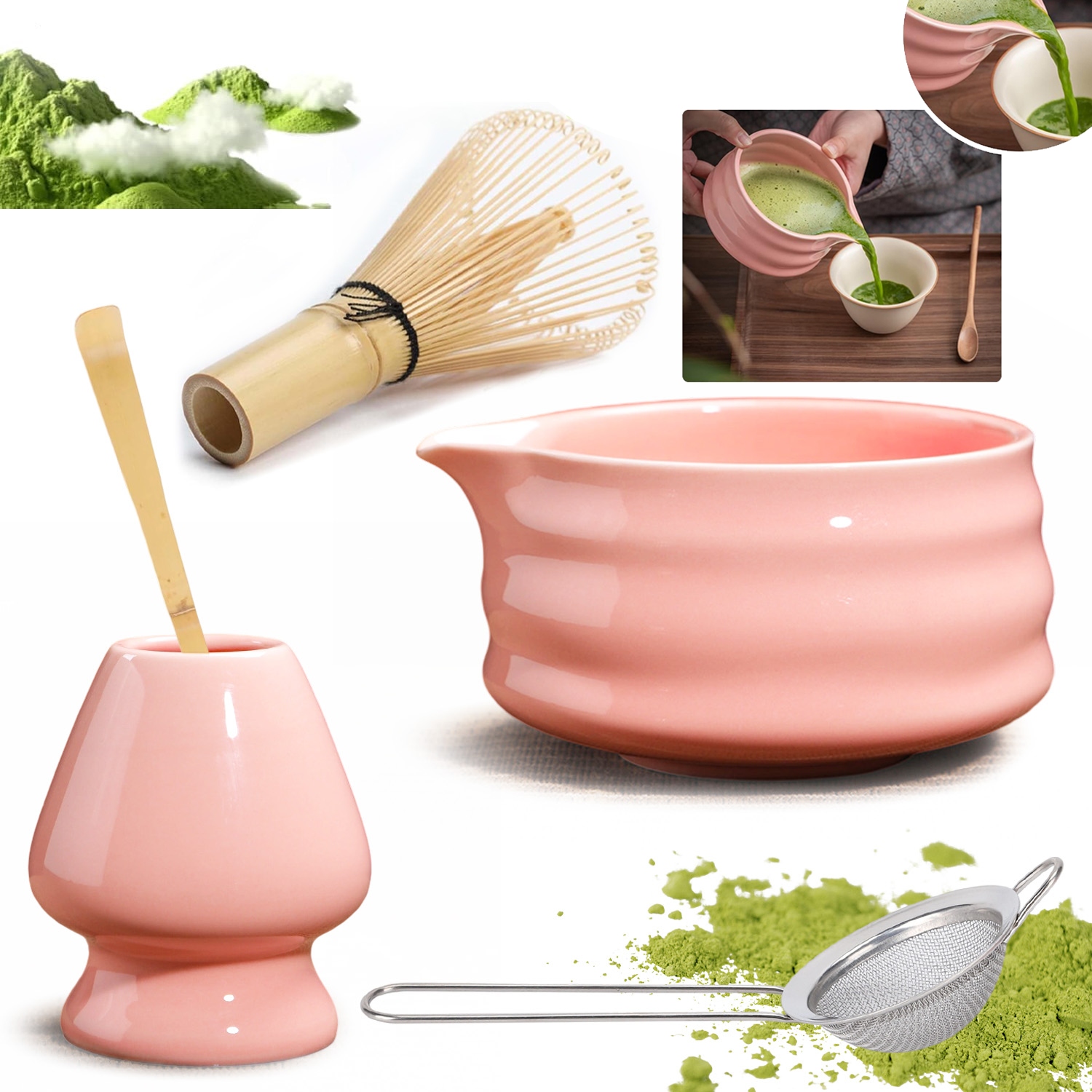 Levně Sada Na Čaj Matcha Bambusový Nástroj Na Matchu S Šálek/lžičkou 5KS