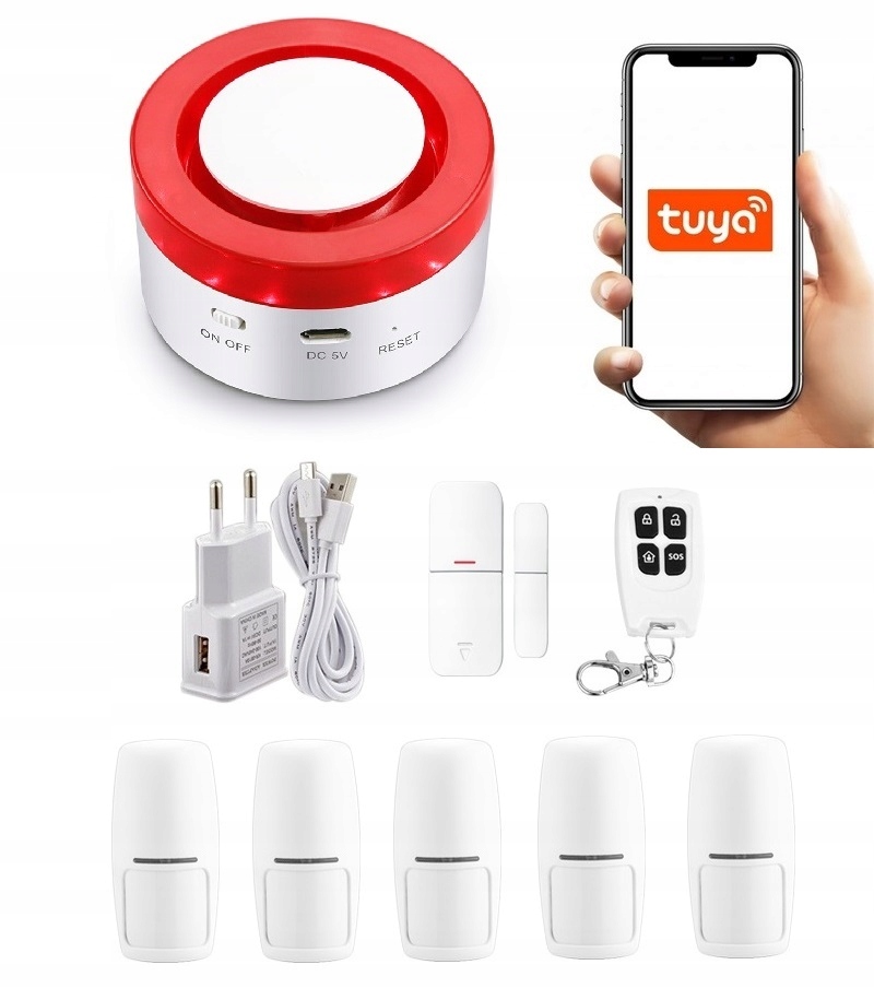 Bezdrôtová Alarmová Siréna WiFi Tuya Smart V Poľštine +5xPIR