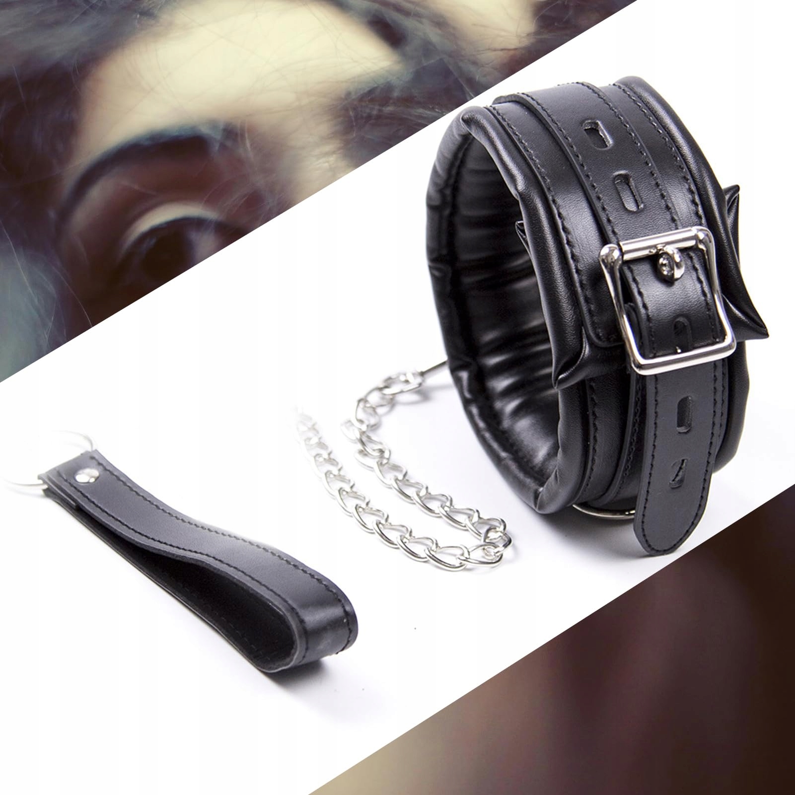 YUZHO Obroża Damska Regulowana Skórzana Z Łańcuchem BDSM Bondage Fetysz — miniatura 8