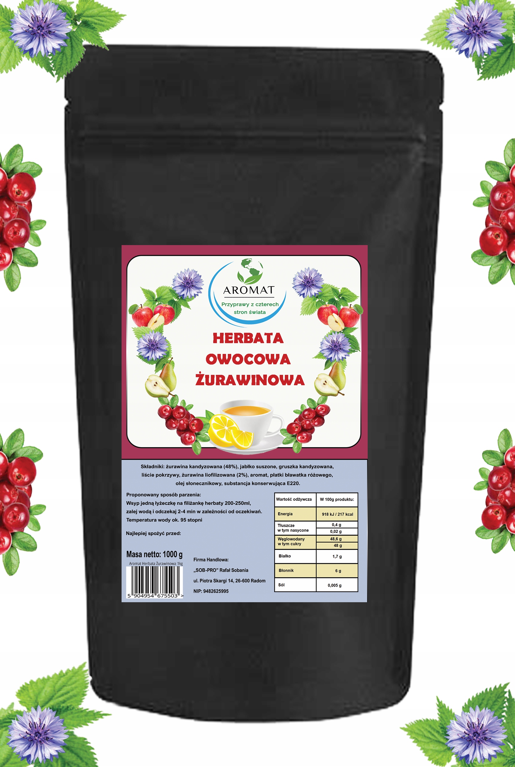 Čaj Ovocný Brusinkový 1000G Zrový Na Zimní Večery Jako Dárek 1KG
