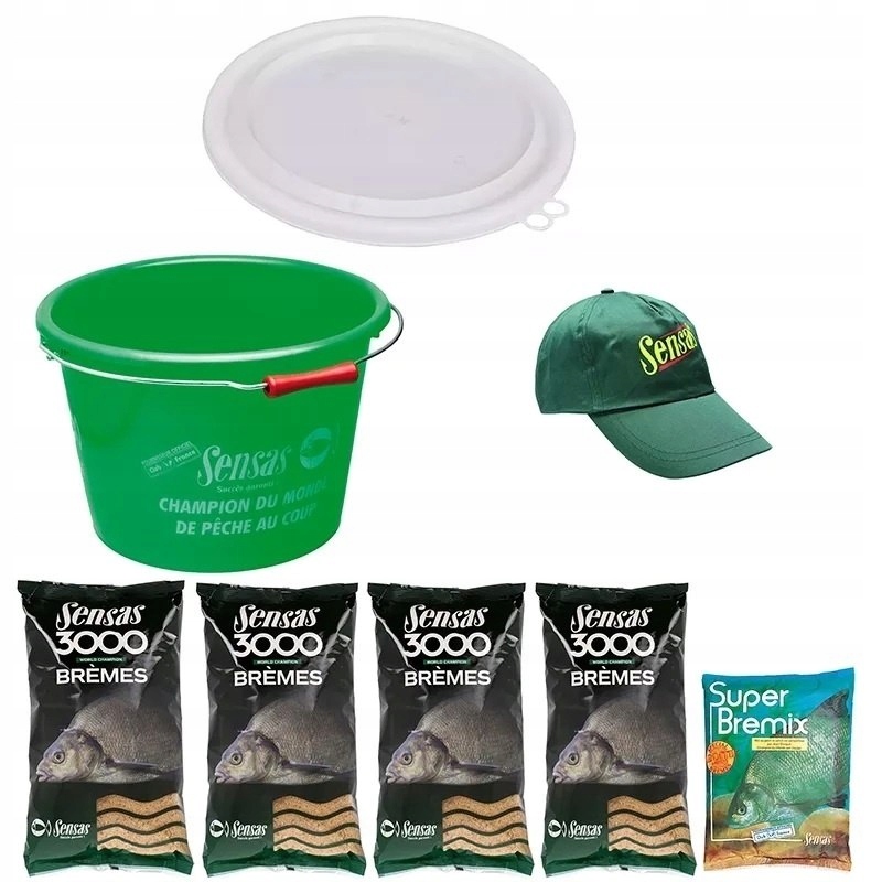 Zestaw Sensas Bremes 4 zanęty 3000 Bremes Atraktor Bremix Wiadro Czapka