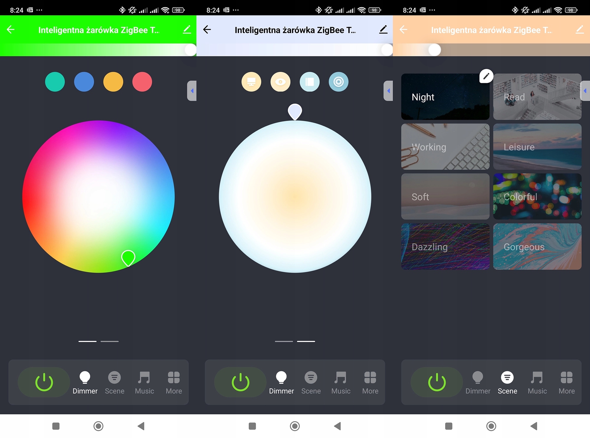 Inteligentna Żarówka LED RGB+CCT E27 Pamięć stanu ZigBee TUYA Moc 9 W