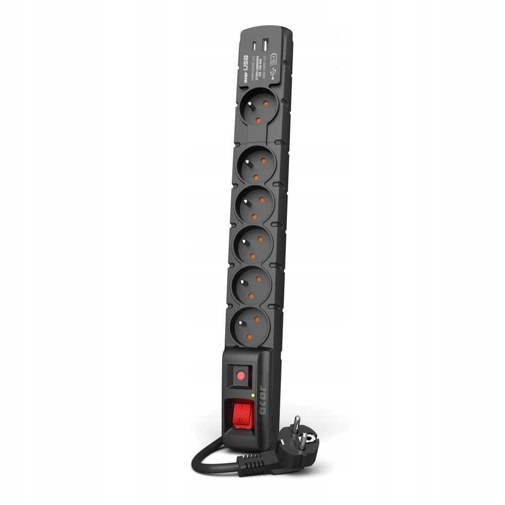 Listwa przeciwprzepięciowa Acar Usb W2438 z szybką ładowarką 5m czarna