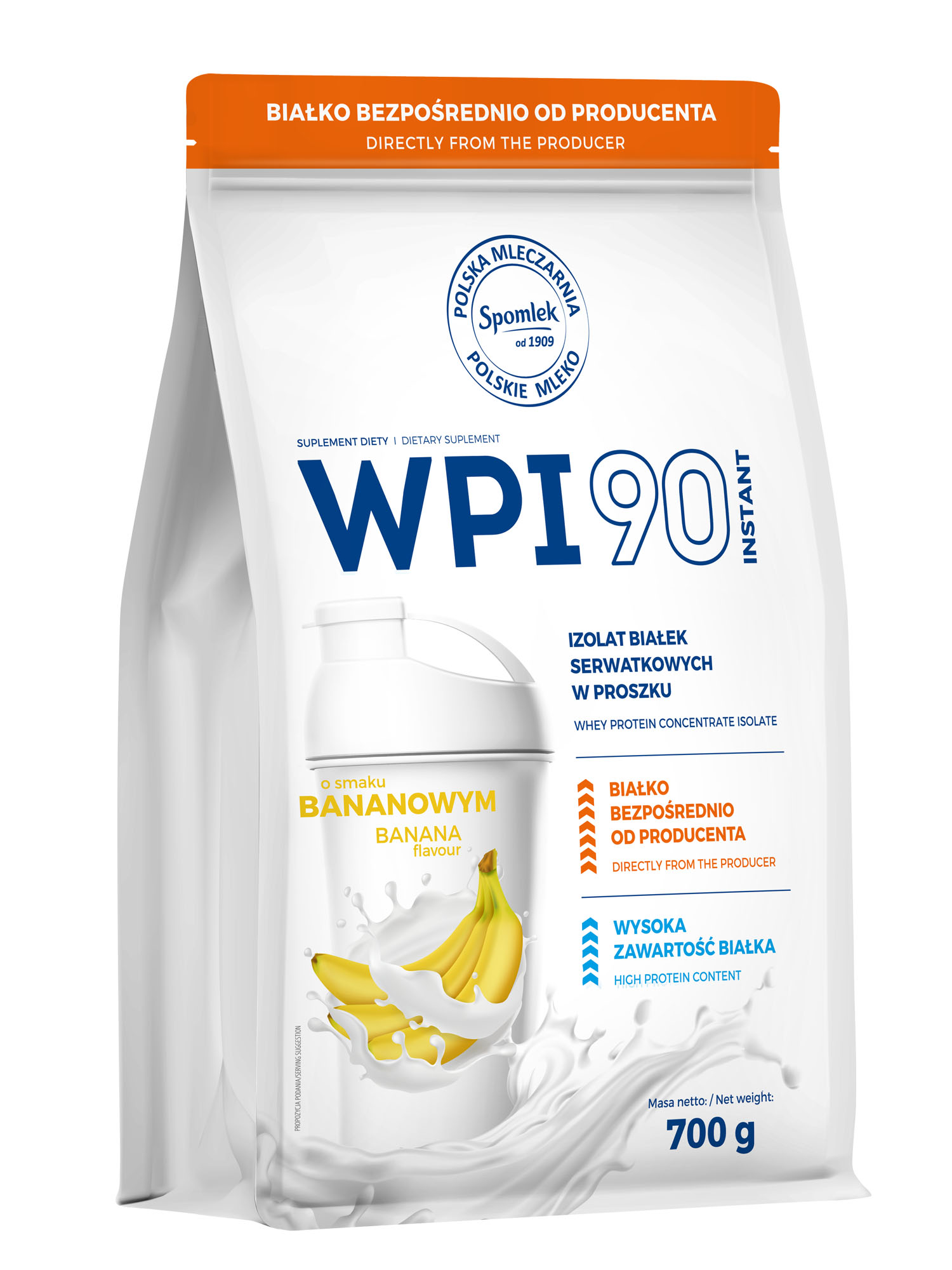 Spomlek Wpi 90 izolát syrovátkových bílkovin 700 g, banánová příchuť