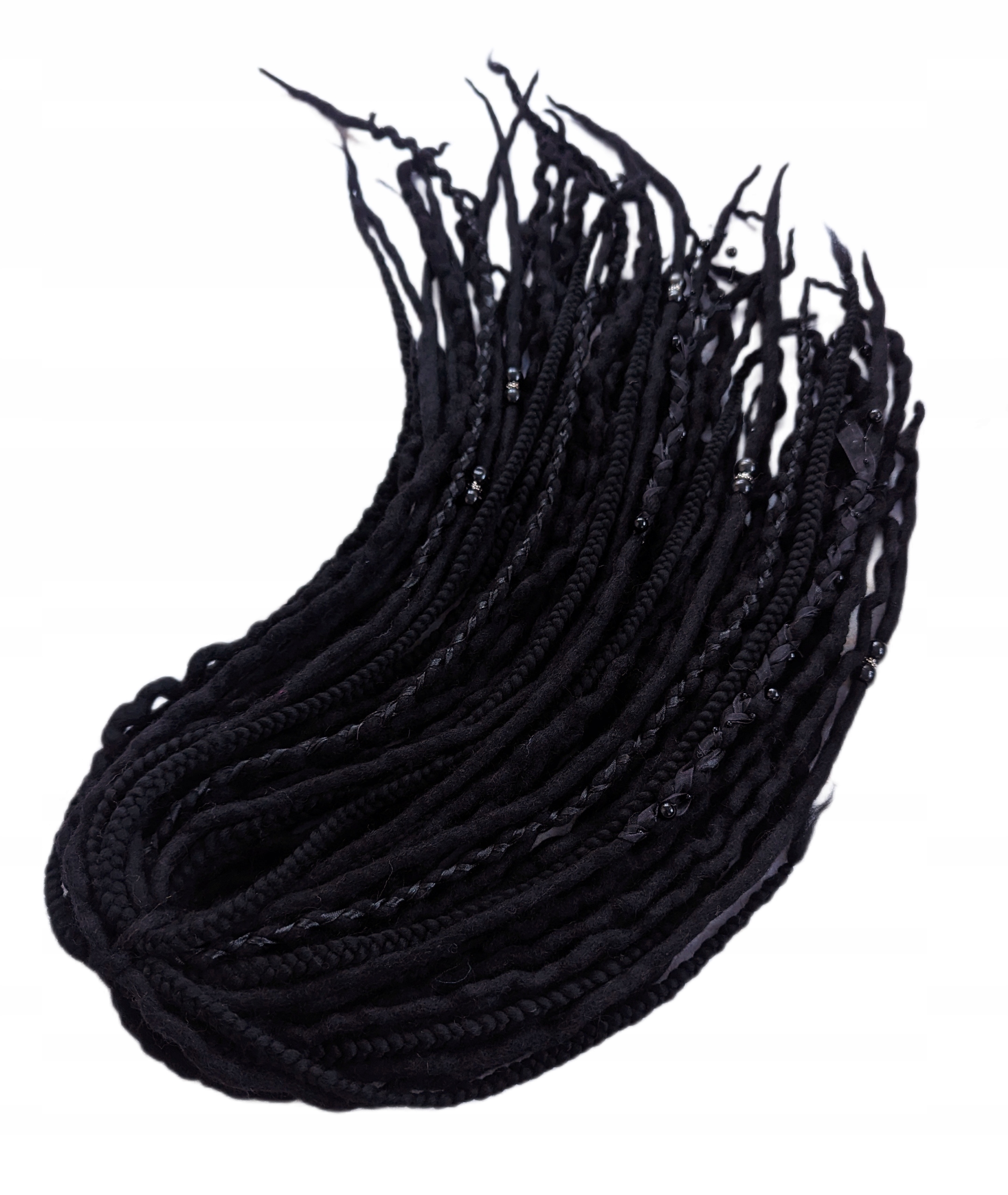 Dredloky Vlněné copánky ručně vyráběné, černé, Noční Elegance, 40 kusů