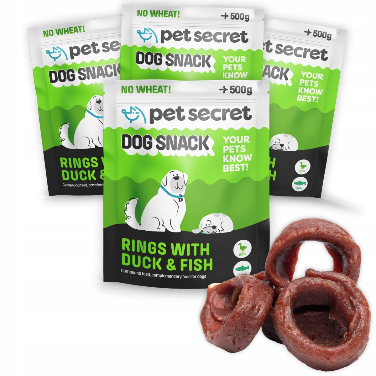 Psí pamlsek 4x500g Kroužky s kachnou a rybou Pet Secret Měkké