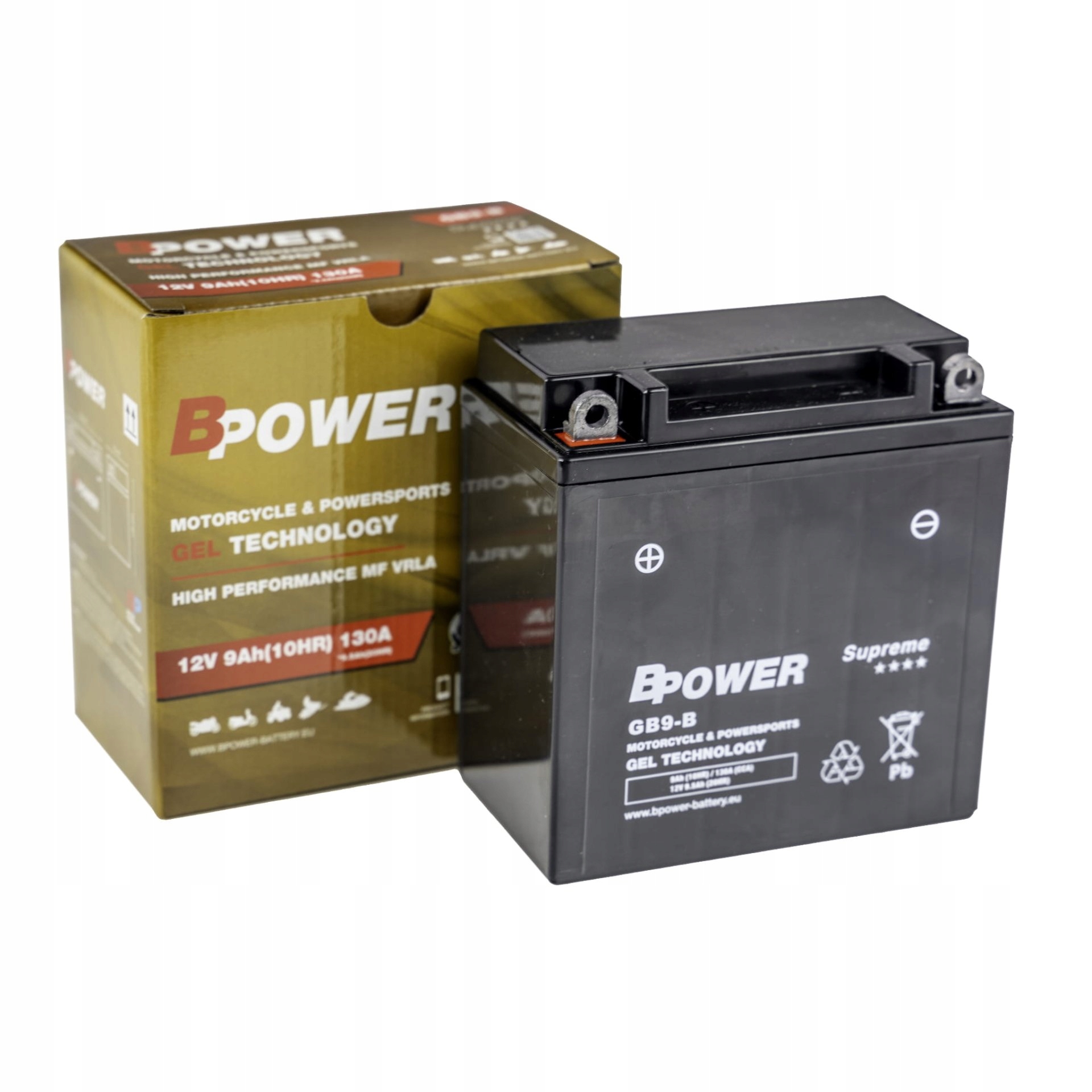 Akumulator motocyklowy BPower GB9-B 9Ah 130A L+ Żelowy Gel Supreme YB9-B