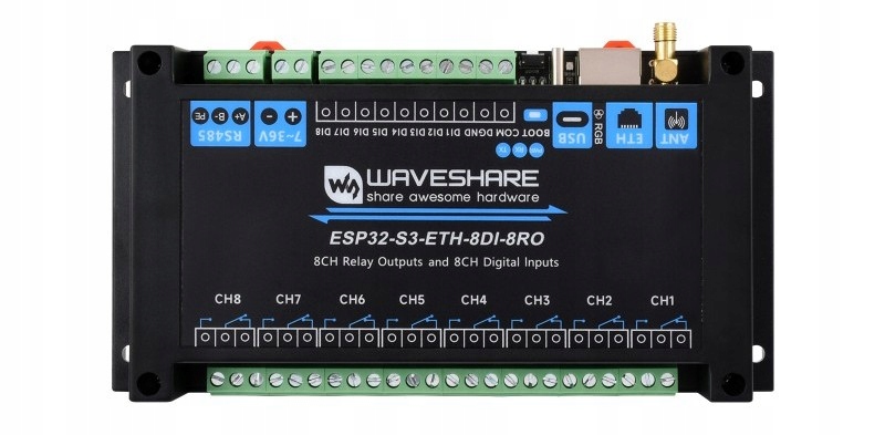 ESP32-S3 Relé ESP32-S3-ETH-8DI-8RO Sku 31130