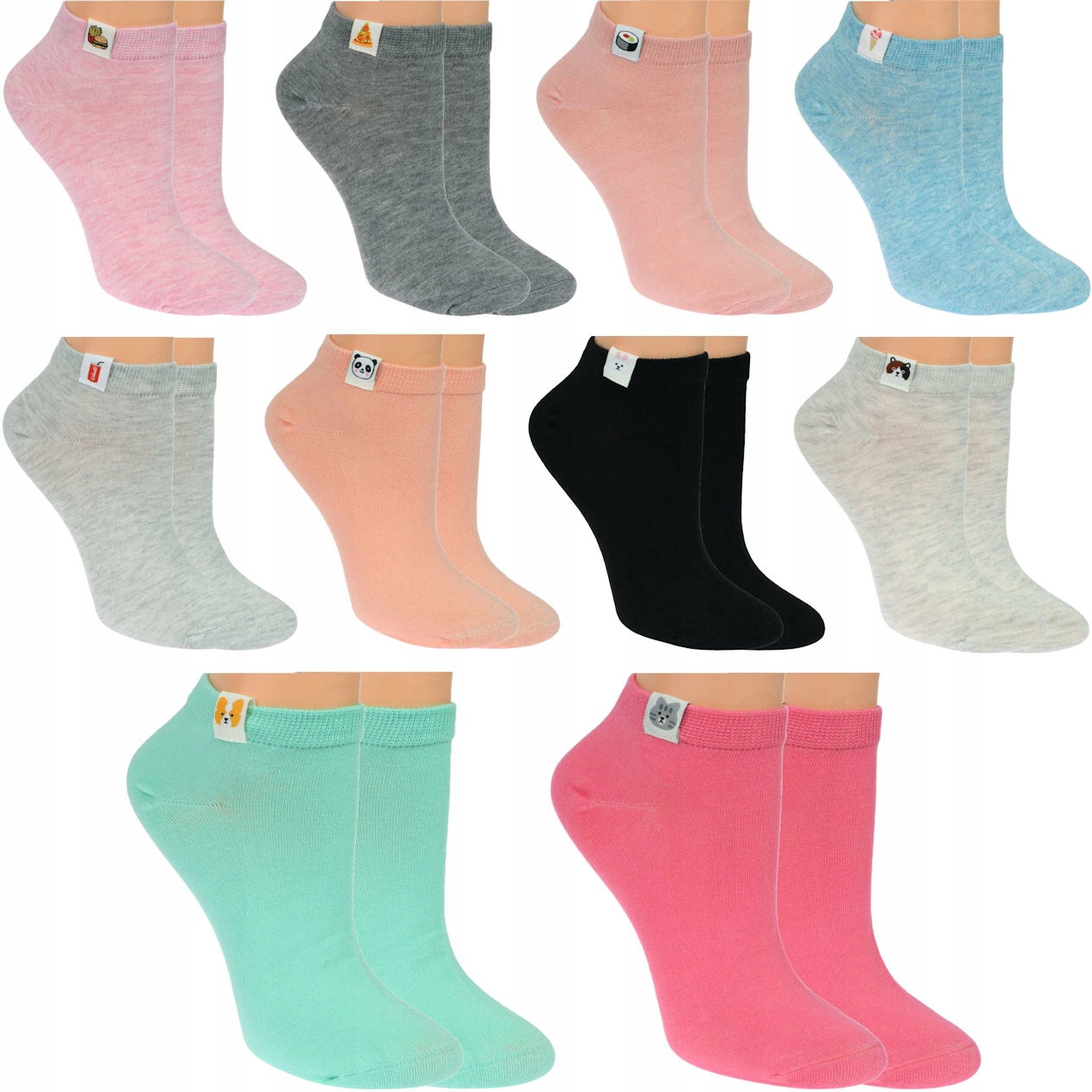 

10 Par Skarpetki Krótkie Damskie Kolorowe Niskie