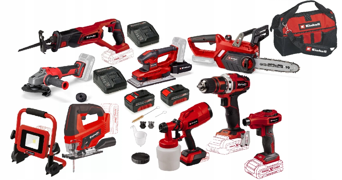 Einhell Sada Elektrického Nářadí Pxc 18V Bruska 2X4AH Šroubovák Lampa