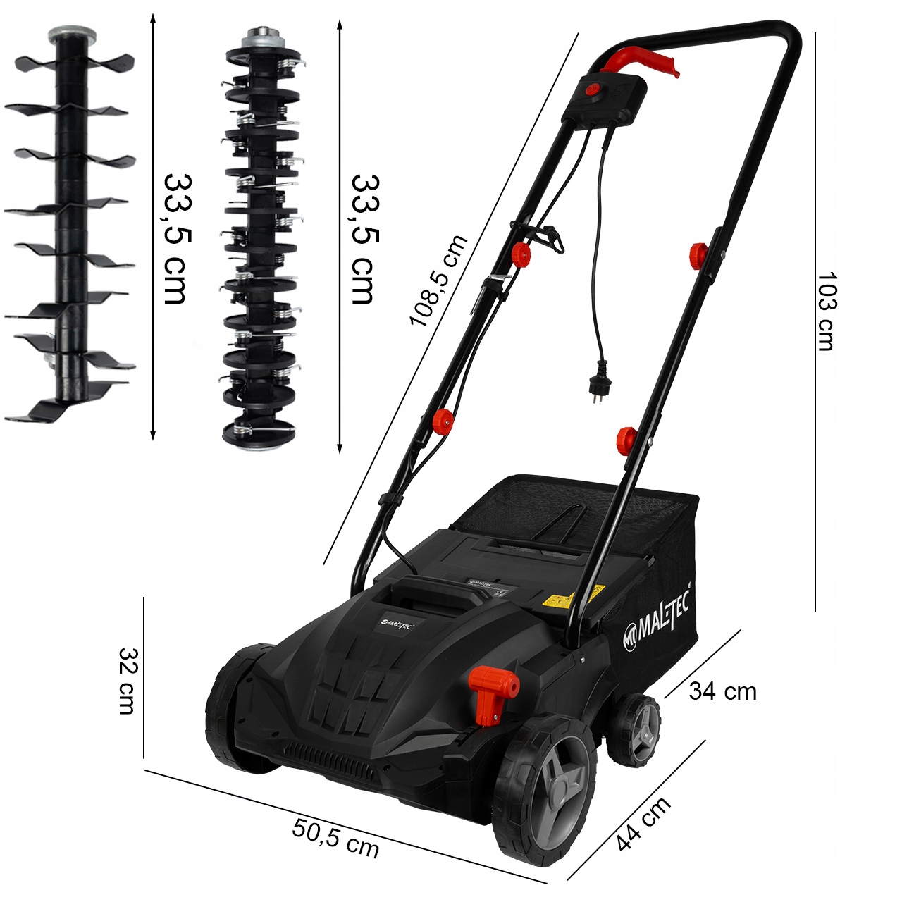 Vertikutátor ELEKTRICKÝ VZDUCHOVAČ 120L SÁČEK 30L KOŠÍK PROVZDUŠŇOVÁNÍ 32CM 2400W Značka Maltec