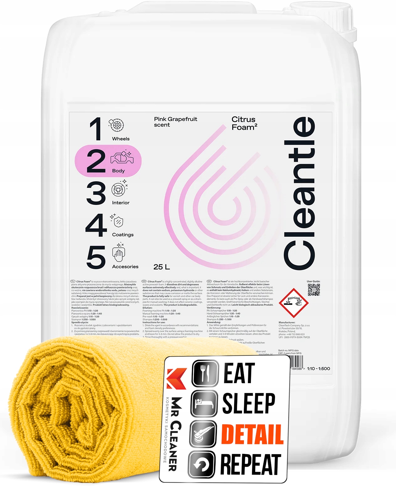 CLEANTLE CITRUS FOAM ZASADOWA PIANA AKTYWNA DO MYCIA AUTA SAMOCHODU 25L