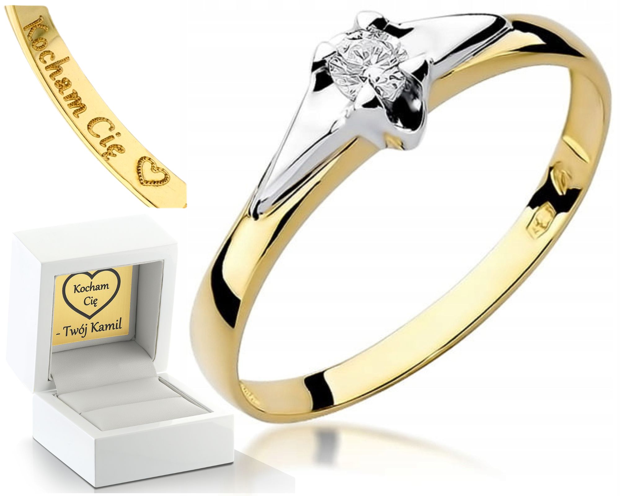 Zásnubní Prstýnek Diamantem, Žluté Zlato Gravírování 585, Bonus Dárek