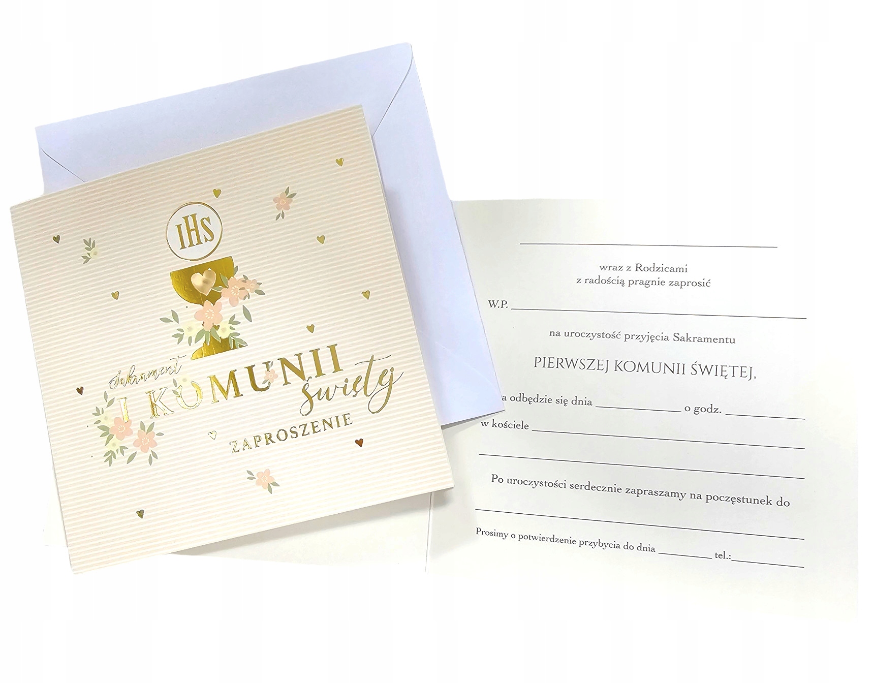 Zaproszenia na Komunię PIERWSZA KOMUNIA ŚWIĘTA Komunijne 5szt + Koperty