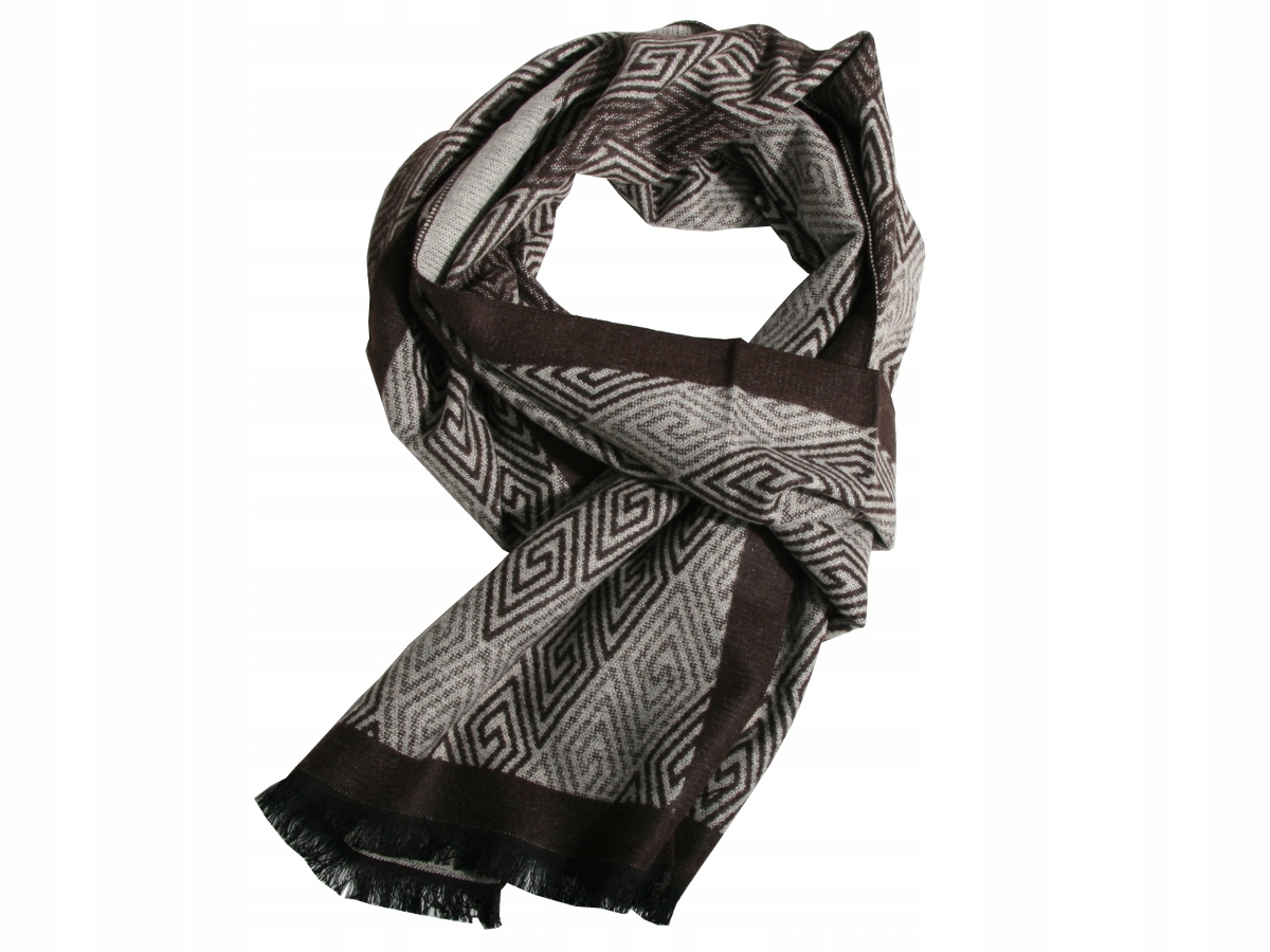 SZALIK MĘSKI WISKOZA - BEŻOWY, JASNY BRĄZ W ROMBY (W85)