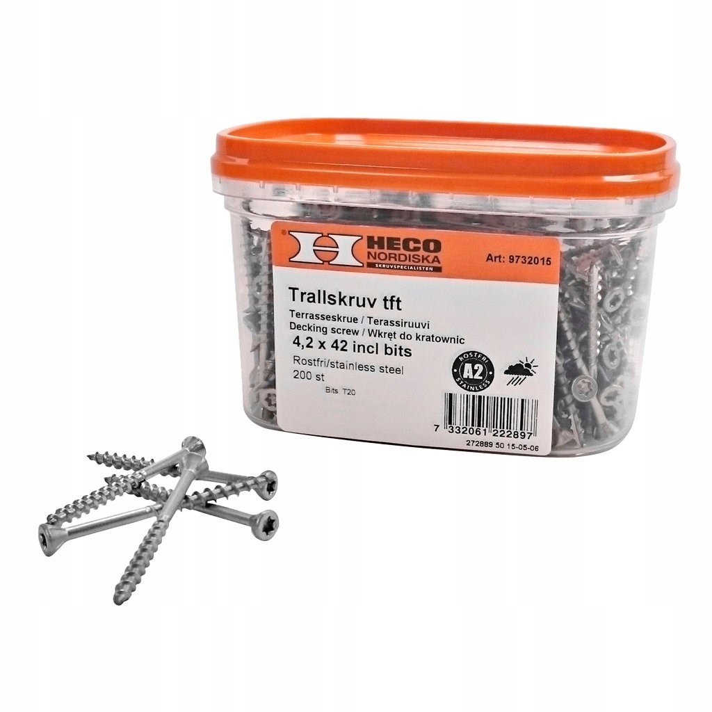 Terasové vruty 200 ks 4,2x42 mm Heco
