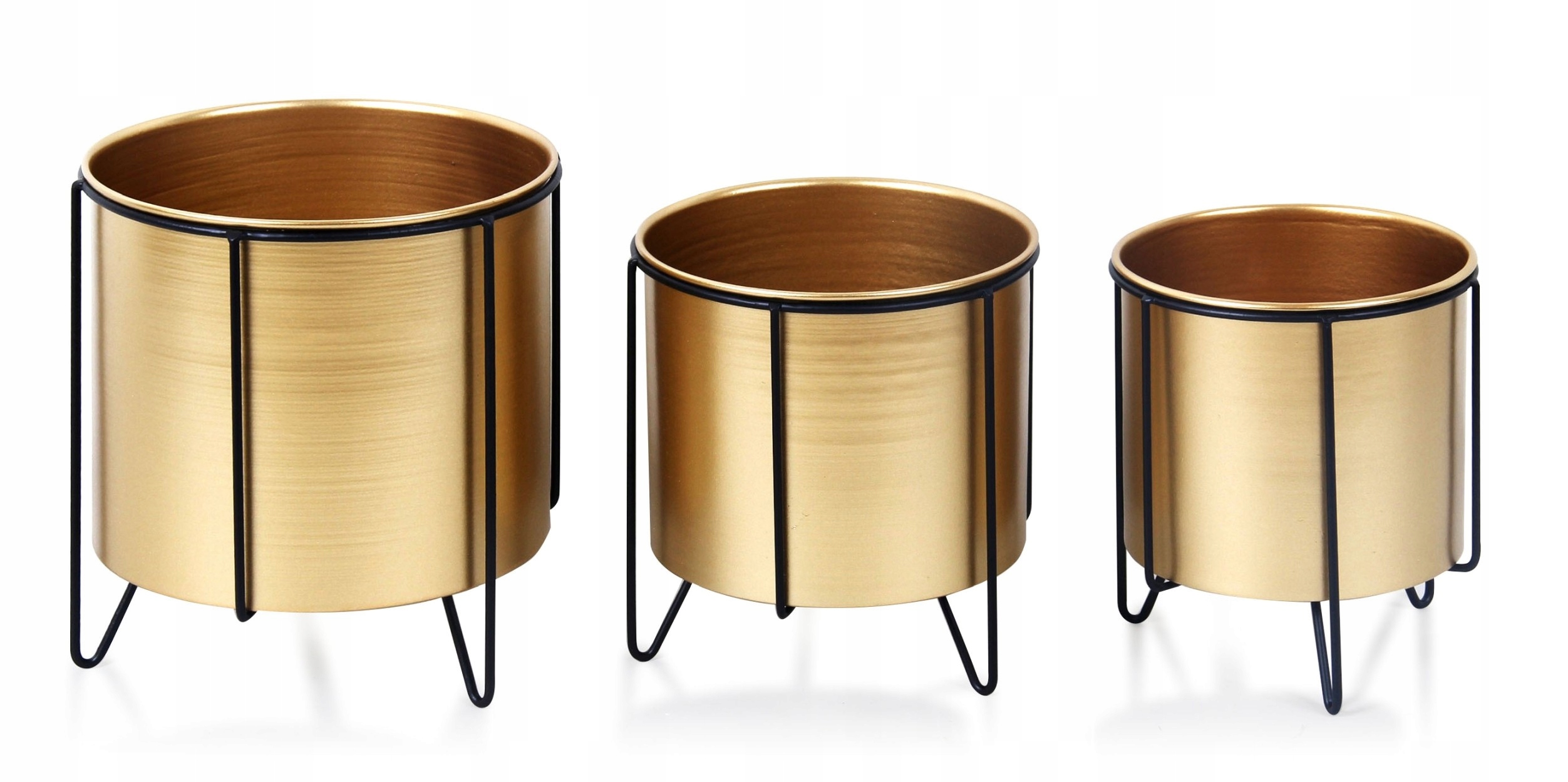 Metalowa doniczka Komplet 3 szt. Donica osłonka złota na stojaku