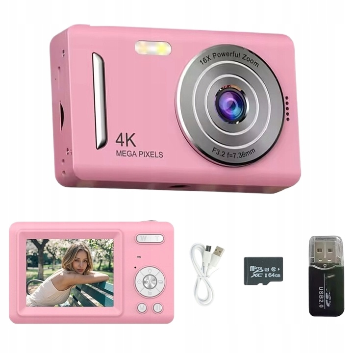 Digitální fotoaparát 4K 5000W pixelů, retro CCD kamera 64G, 3 m