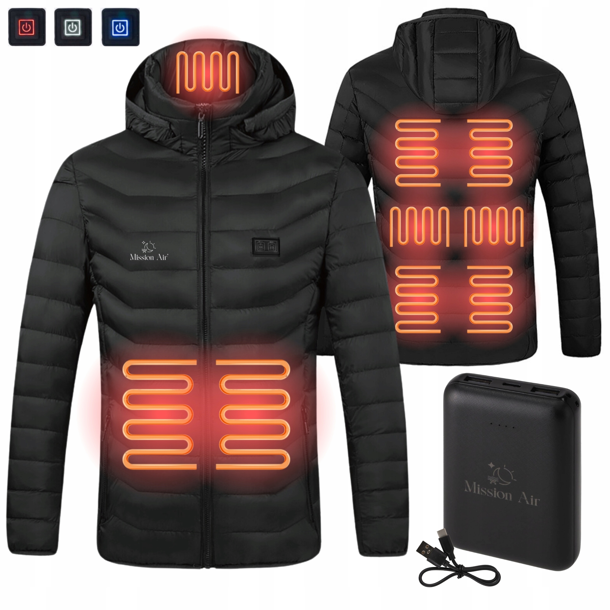 Mission Air pánská prošívaná bunda s odnímatelnou kapuce E-jacket XXXL Powerbanka