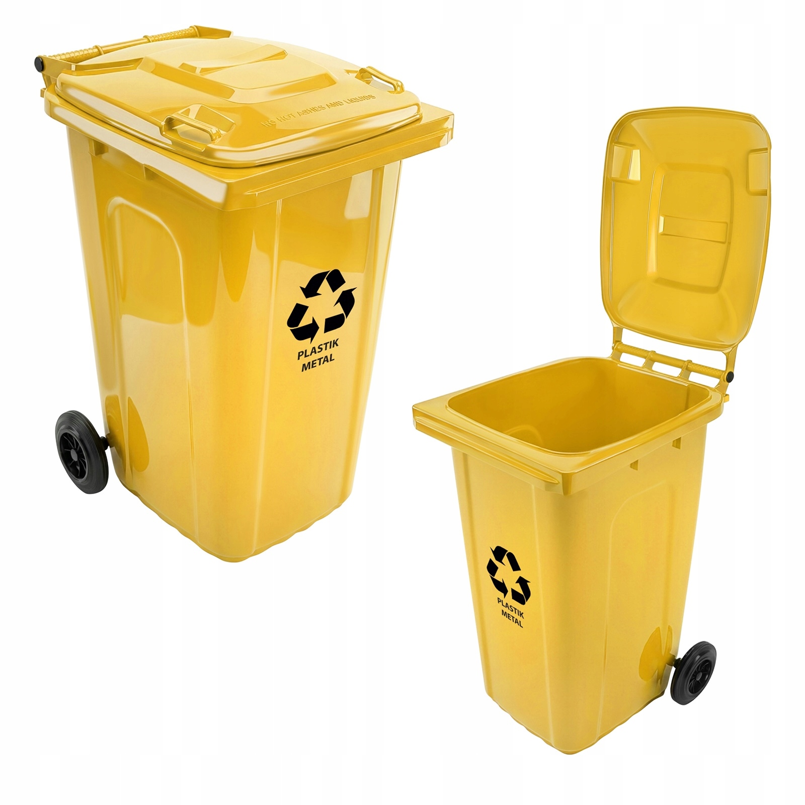 Kosz na śmieci 240L Plastik Metal żółty pojemnik do segregacji na kółkach
