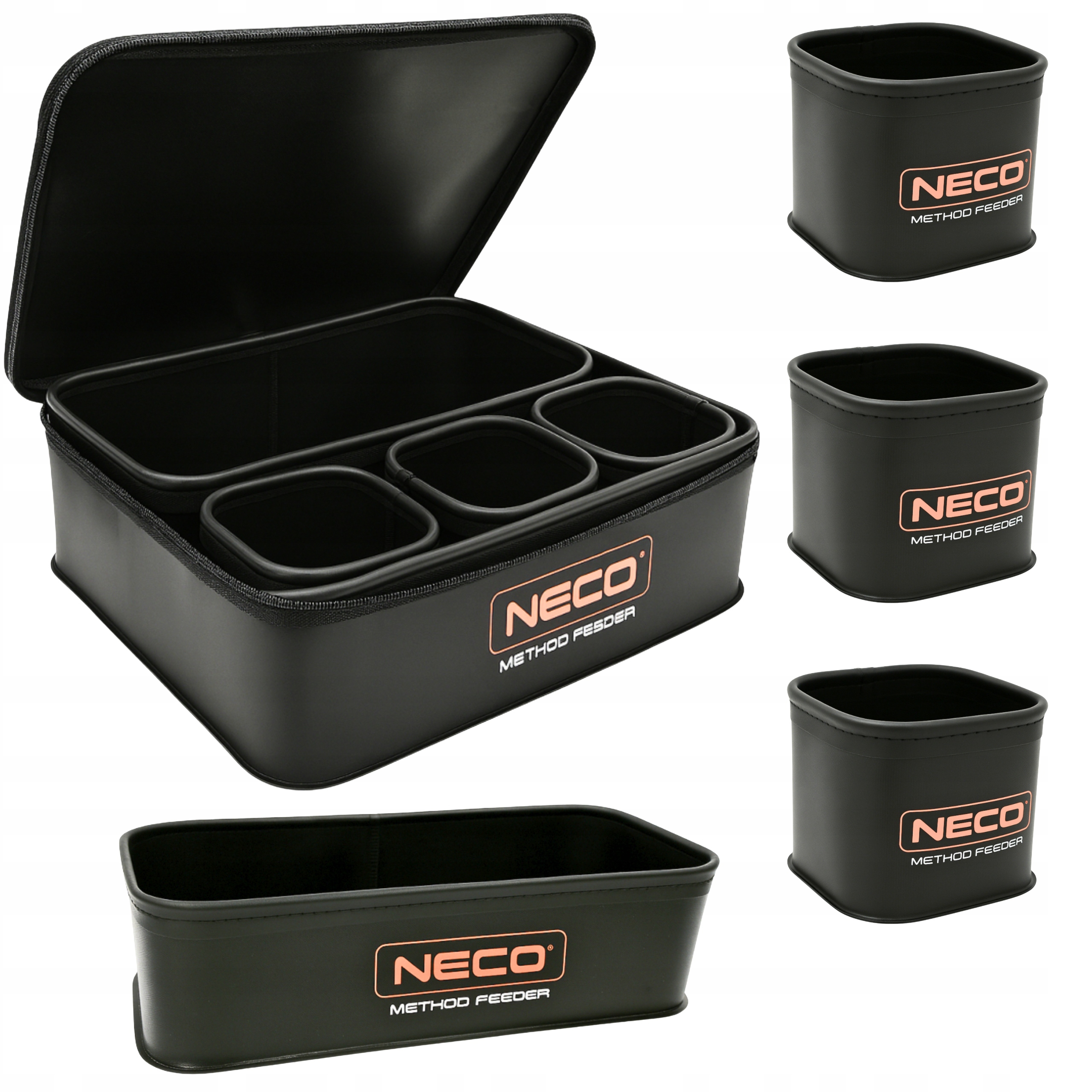 Zestaw 5 pojemników Eva do Method Feeder – zamykane, wodoodporne, Neco