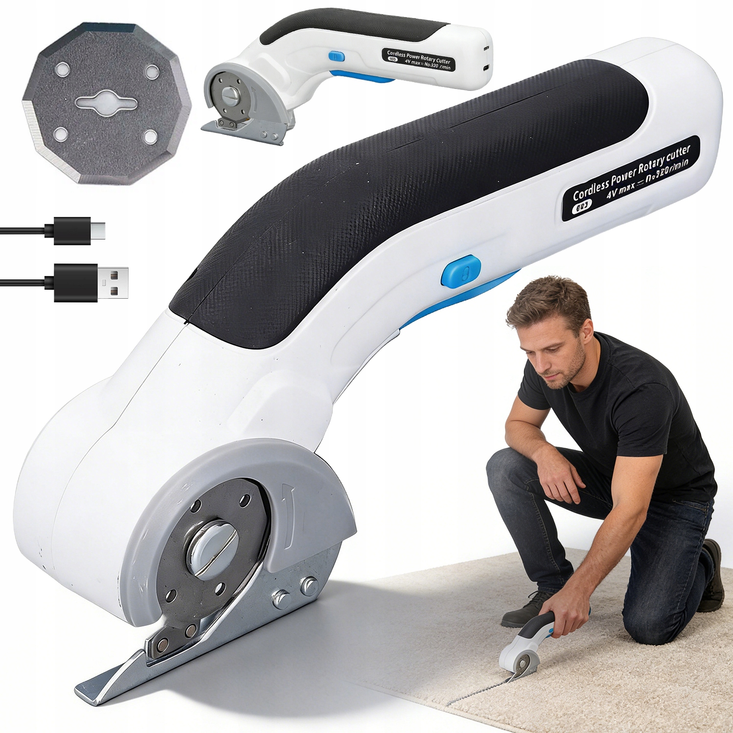 Elektrické Nůžky S Náhradními Čepelemi Pro Stříhání Materiálů Na Kůži