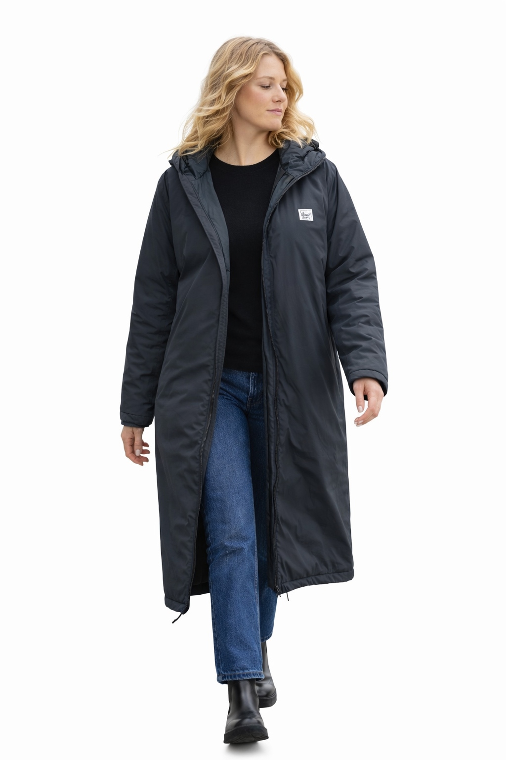 American Vintage Černá Bunda S Kapucí Dlouhá Až Ke Kolenům 38-40 I3C