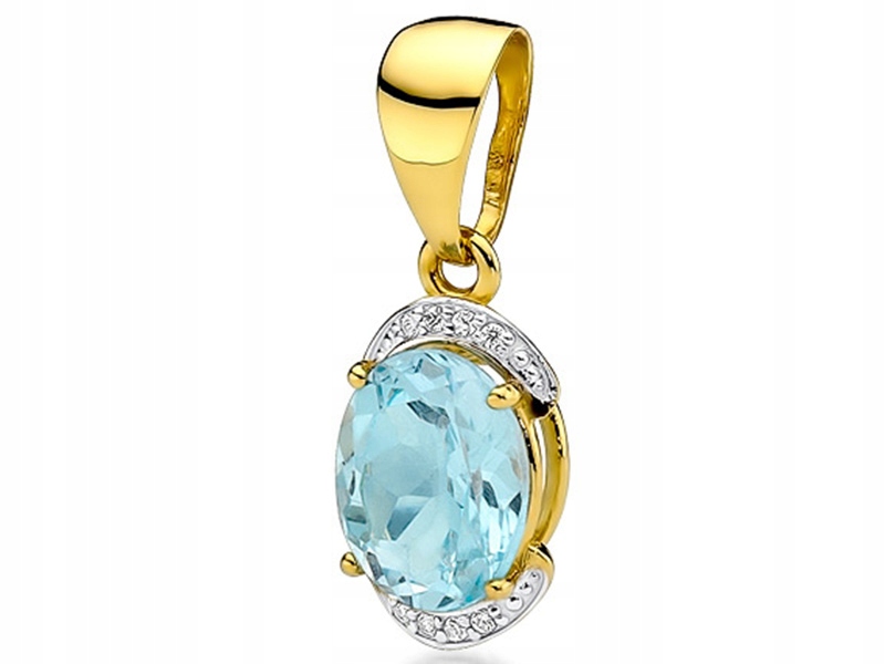 Zlatý přívěsek 585 topaz brilianty s diamantem na řetízek 14k dárek