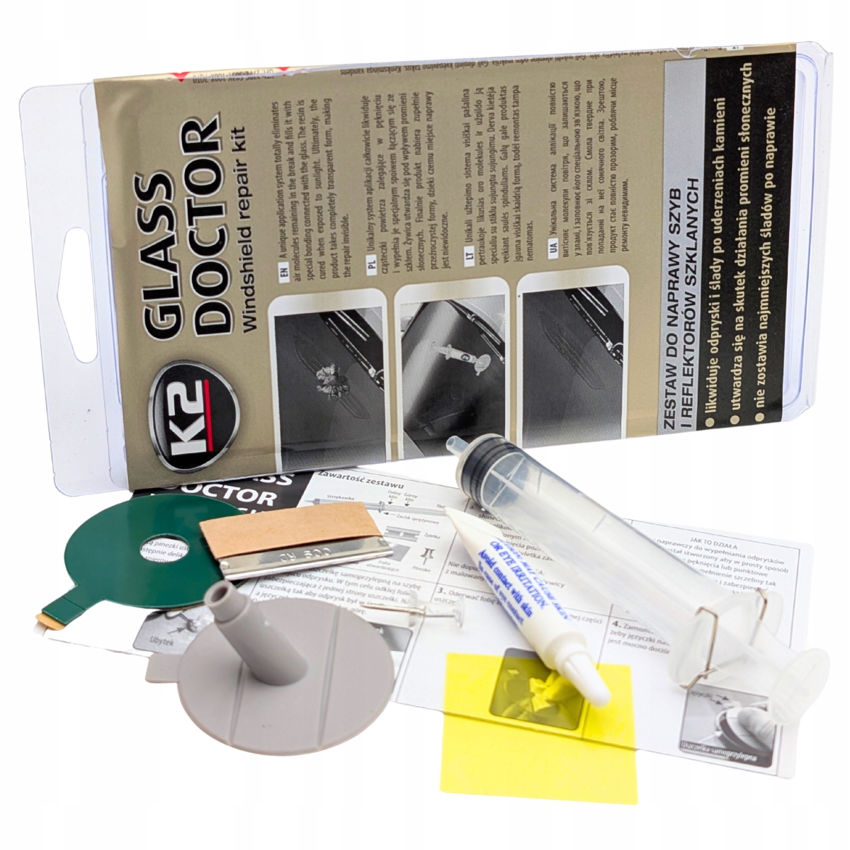 Zestaw do naprawy szyb samochodowych odpryskow naprawczy K2 klej auta