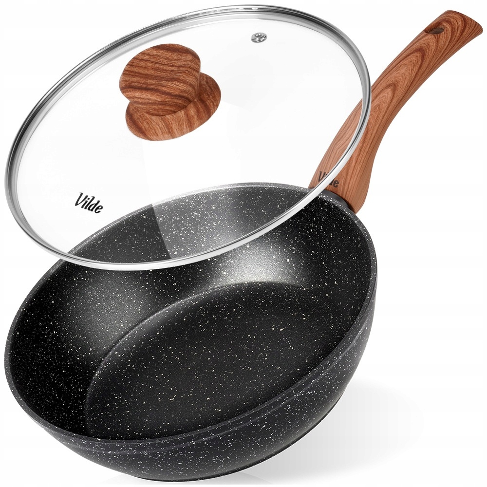 Granitová Pánev Se Skleněnou Poklicí Na Indukční Plyn Pro Smažení 24 CM