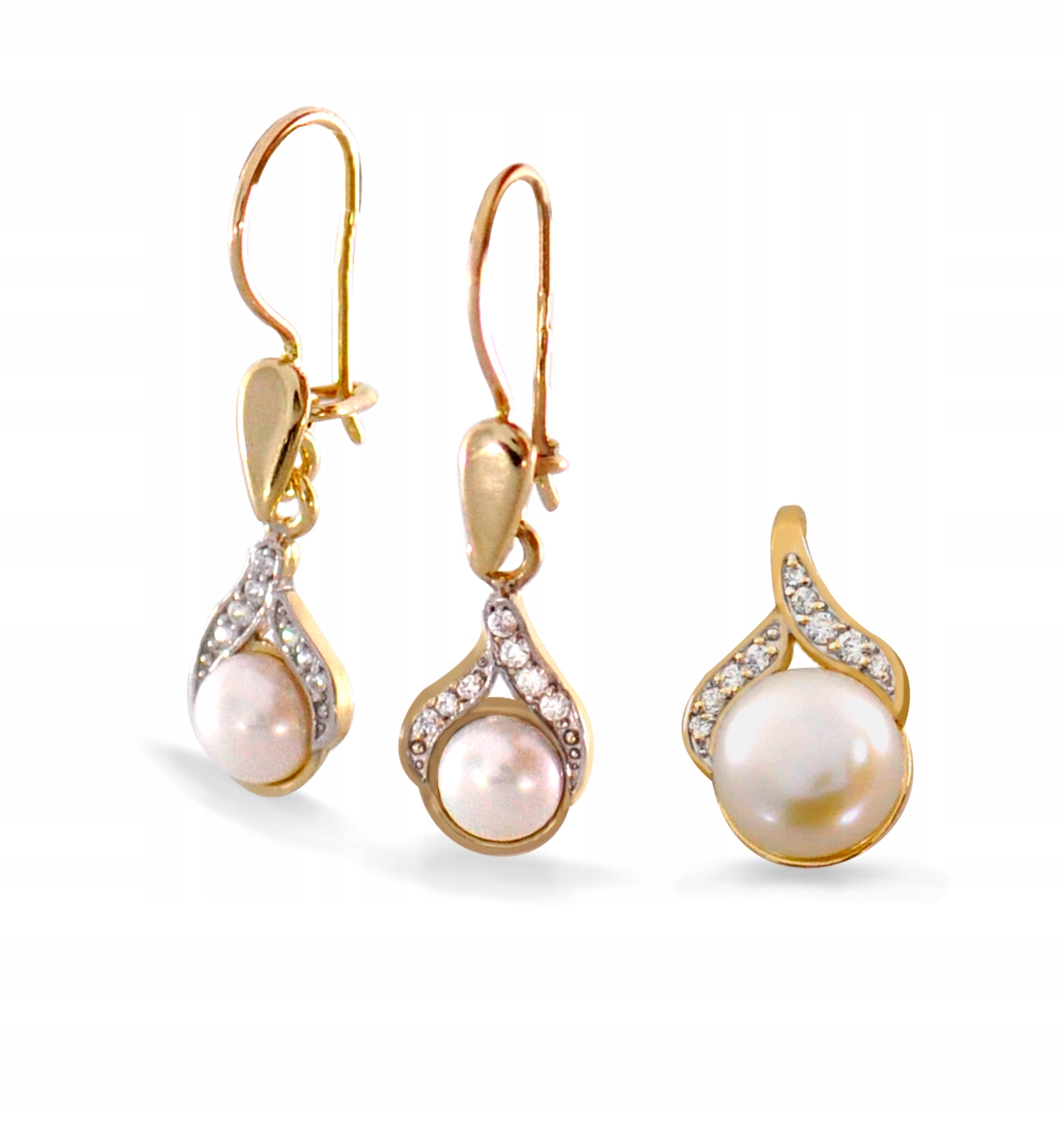 Romantický Jemný Zlatý Komplet S Perlami 585